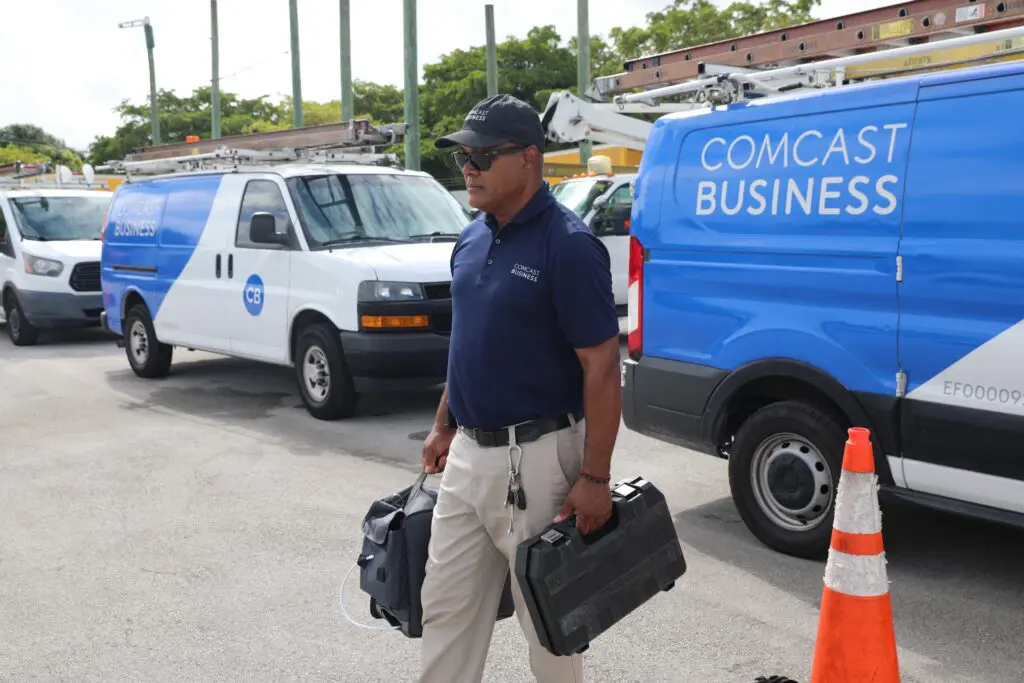 Comcast Business tech during storm prep.