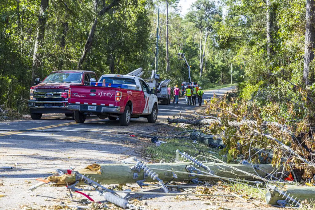 Xfinity techs working to restore connectivity after a storm.