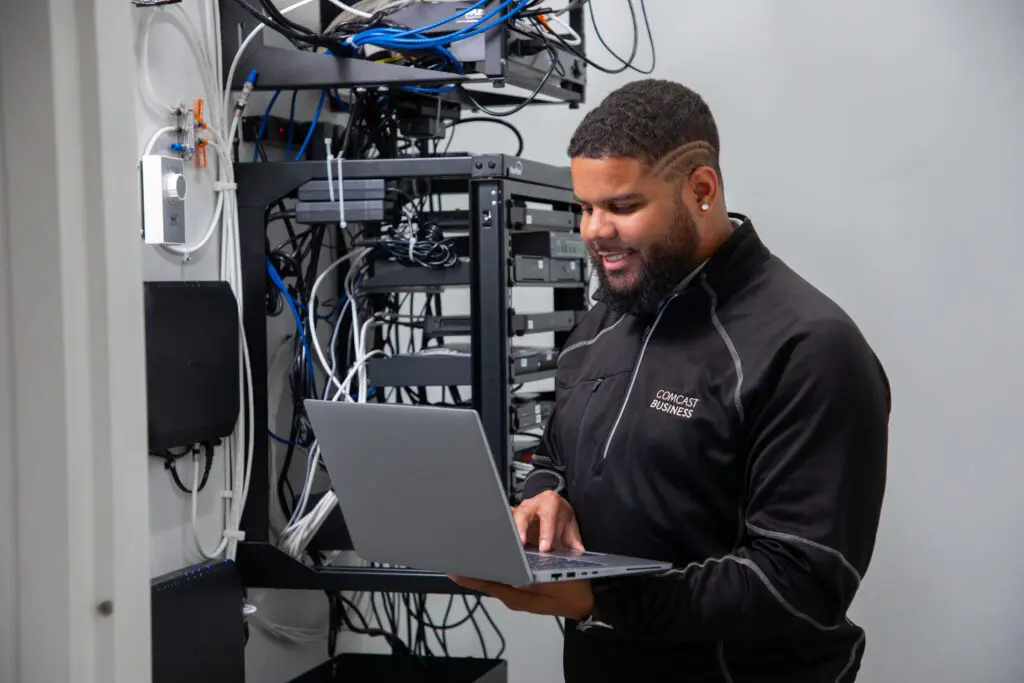 Comcast Business technician preps to help the response team during a storm response. Local response teams are ready to help restore connectivity after storms in Bossier City, Louisiana.