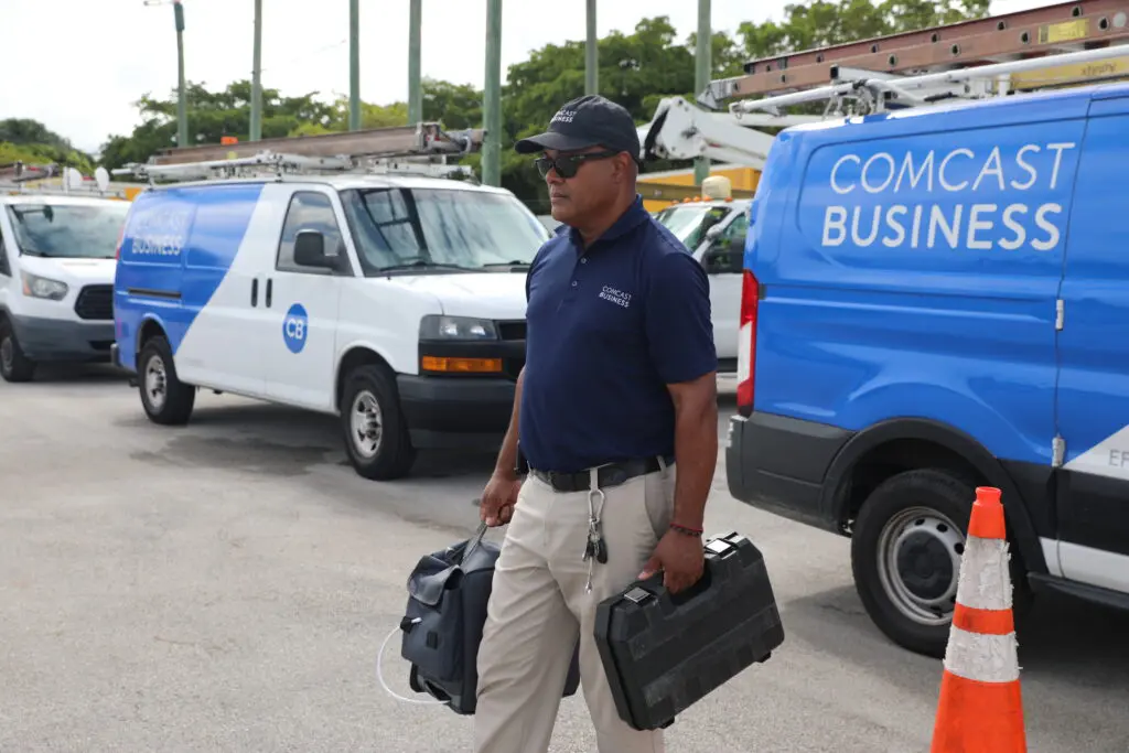 Comcast Business technician prepping his van to help the response team during a storm response. Local response teams are ready to help restore connectivity after storms in Aiken, South Carolina.