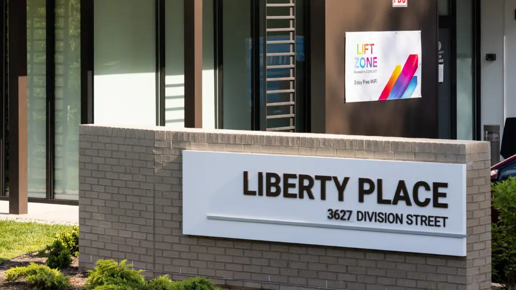 Signage outside Liberty Place and Comcast's new Lift Zone in Knoxville