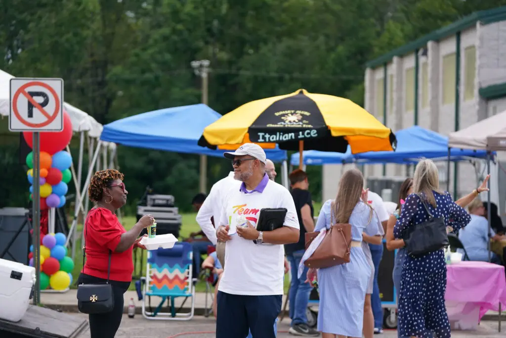 Comcast employees and residents at block party