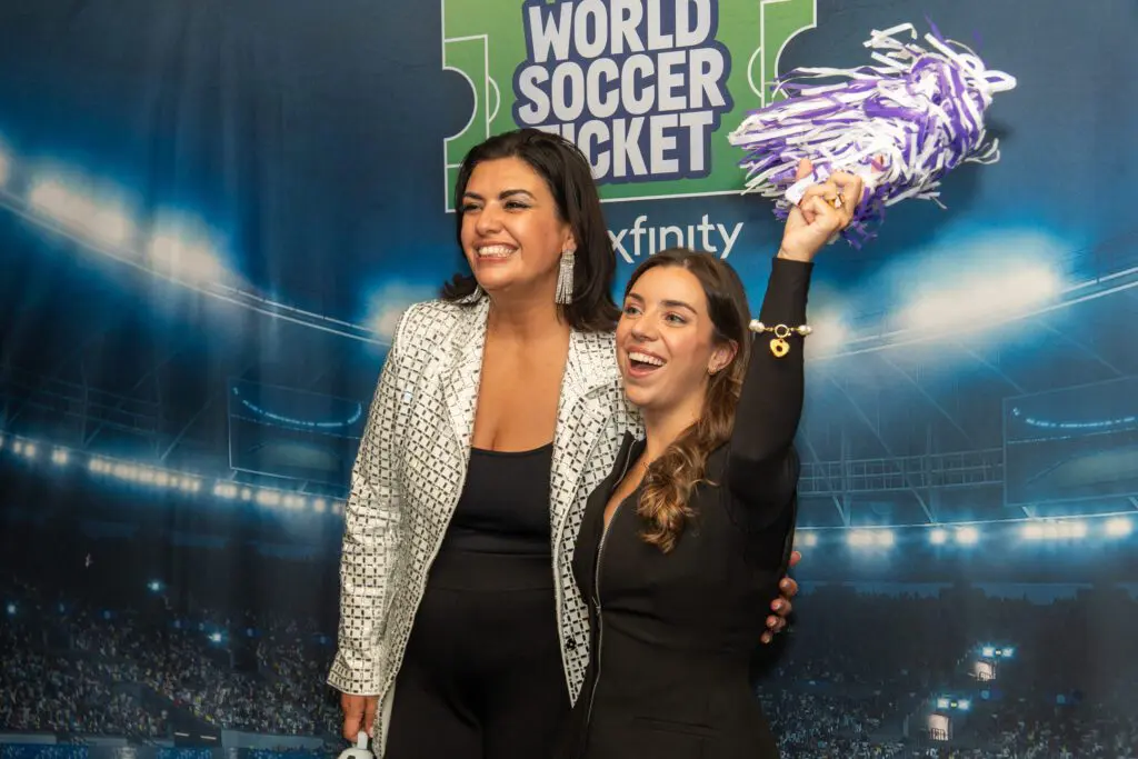 Xfinity-branded items on display at the World Soccer Ticket launch in Atlanta, celebrating the intersection of connectivity, community, and global sports fandom.