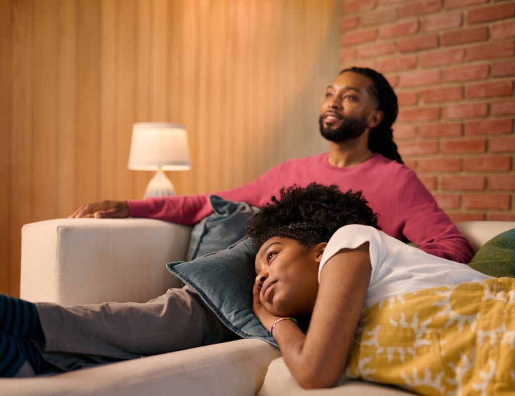 Family watching TV