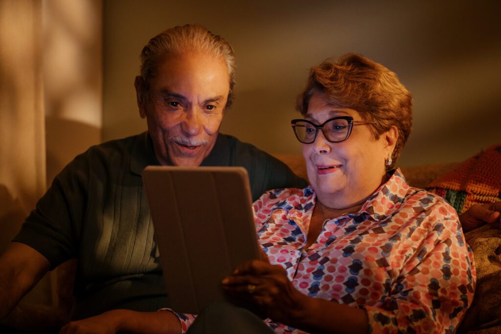 Couple using tablet