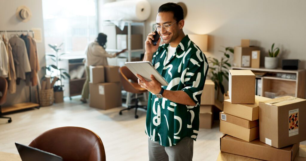 Man in office with devices