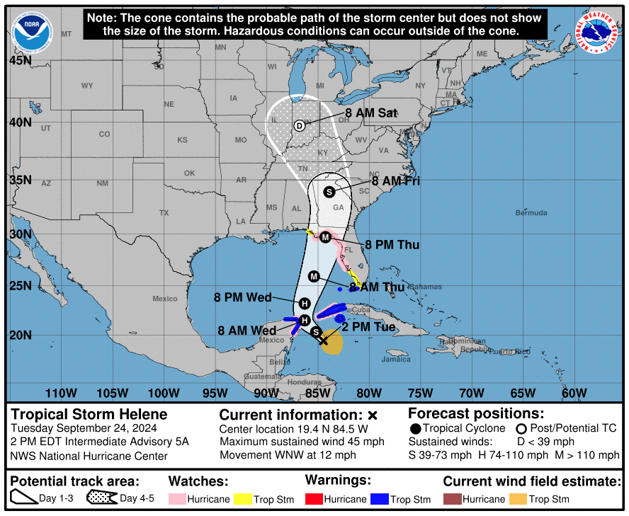 Map of Tropical Storm Helene