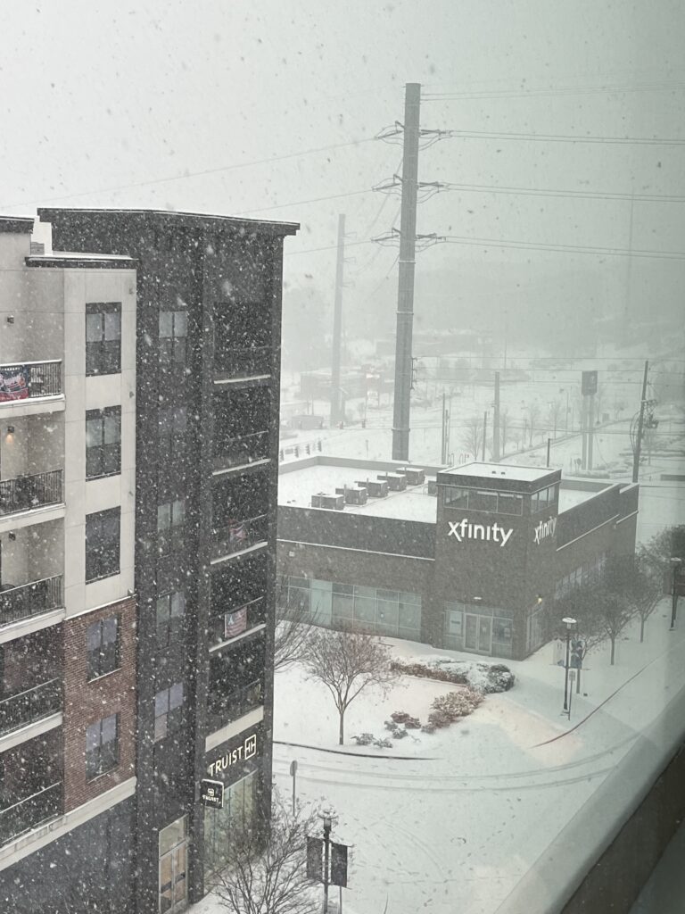 Xfinity store is surrounded by snow