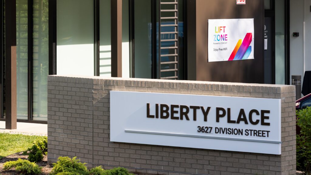 Signage outside Liberty Place and Comcast's new Lift Zone in Knoxville