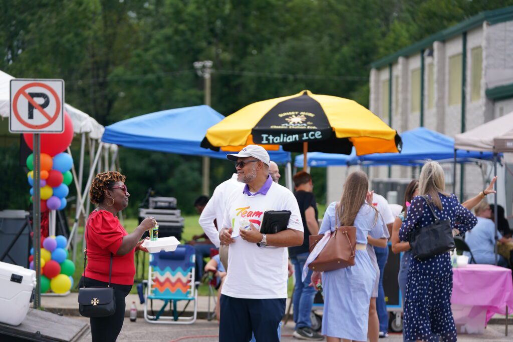 Comcast employees and residents at block party